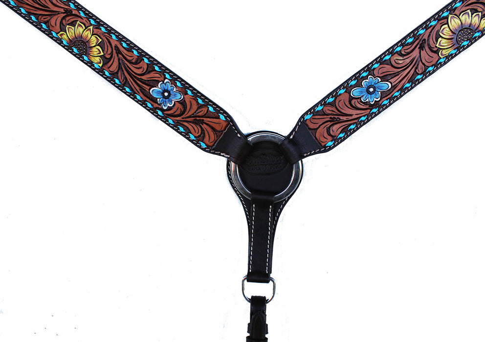 Horse Western Floral Tooled Laced One Ear Tack Set Bridle Headstall Breast Collar  78HR02A