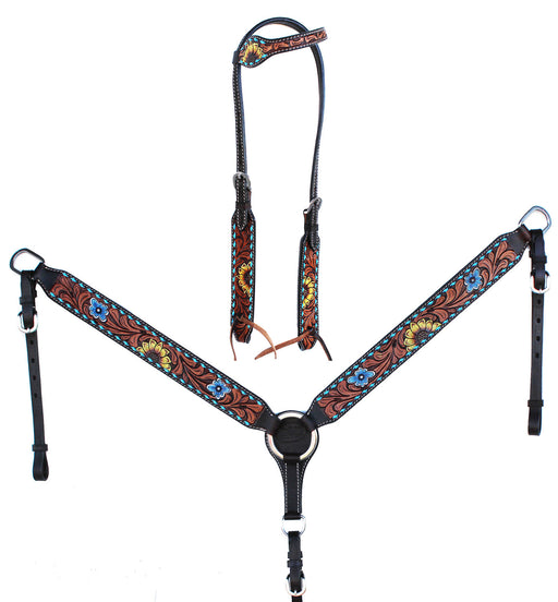 Horse Western Floral Tooled Laced One Ear Tack Set Bridle Headstall Breast Collar  78HR02A