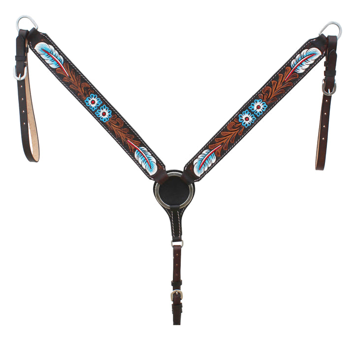 Horse Western Floral Tooled Laced One Ear Tack Set Bridle Headstall Breast Collar 78HR03A