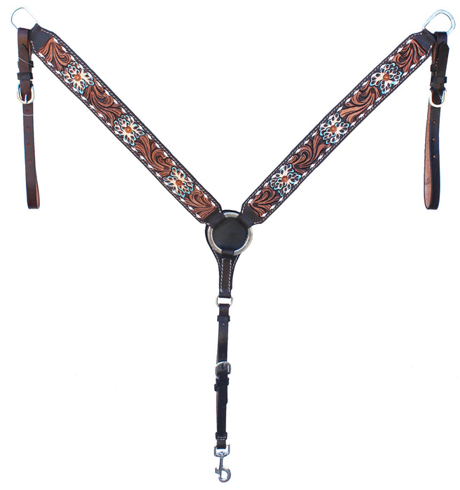 Horse Western Floral Tooled Laced One Ear Tack Set Bridle Headstall Breast Collar  78HR05A