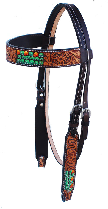 Horse Western Tooled Leather Browband Headstall Breast Collar Tack 78HR28B