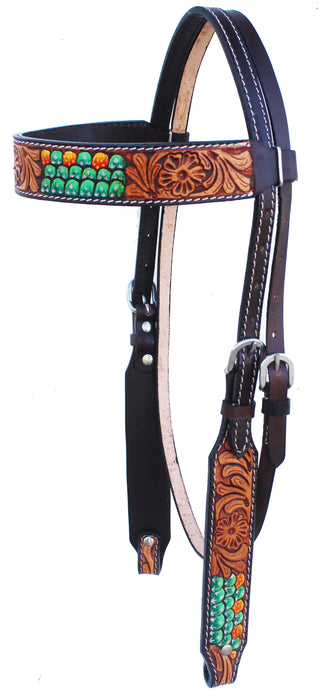 Horse Western Tooled Leather Browband Headstall Breast Collar Tack 78HR28B