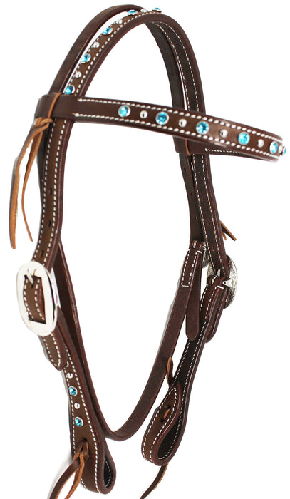 Horse Western Show Tack PONY Leather Headstall w/ Turquoise Rhinestones 78RT14TR