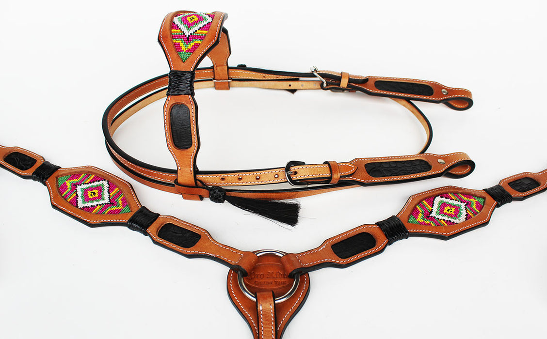 Horse Bridle Western Leather Headstall Breast Collar Show Tack Beaded  7901