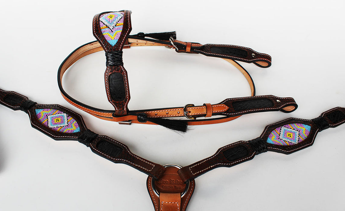 Horse Bridle Western Leather Headstall Breast Collar Show Rodeo Tack Purple 7910