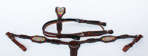 Horse Bridle Western Leather Headstall Breast Collar Show Tack Beaded  7917