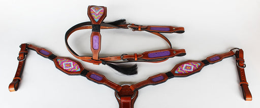 Horse Bridle Western Leather Headstall Breast Collar Show Tack Beaded  7921