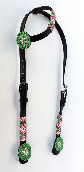 Horse Show Bridle Western Leather Headstall Tack Beaded 7942H