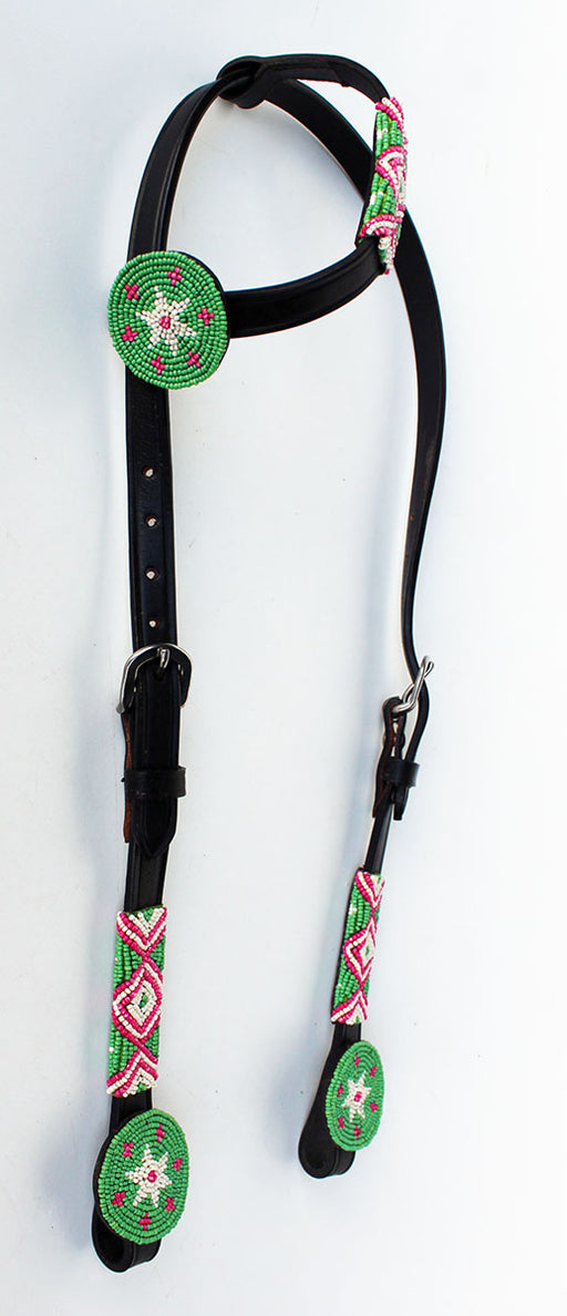 Horse Show Bridle Western Leather Headstall Tack Beaded 7942H