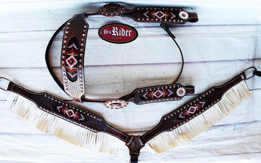 Horse Show Bridle Western Leather Headstall Breast Collar Beads Rodeo Tack 7989B