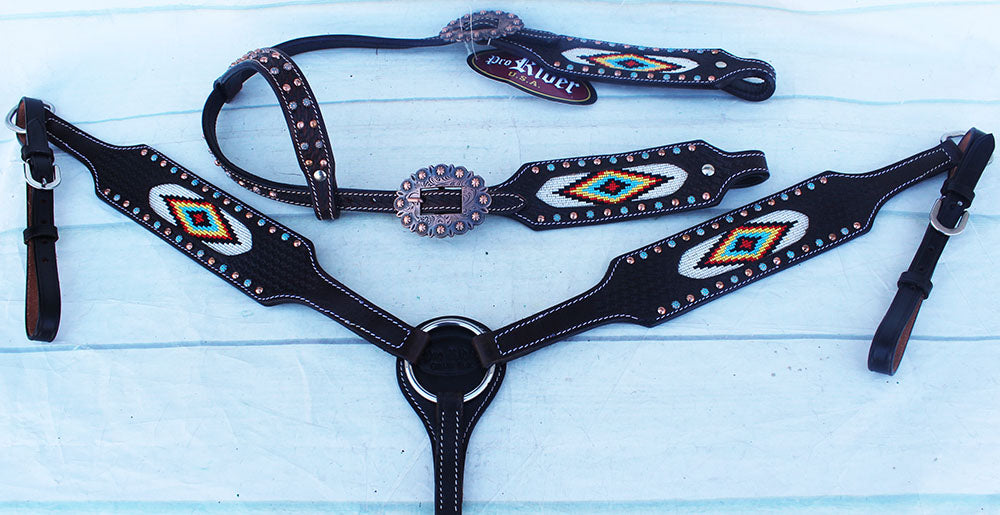 Horse Show Bridle Western Leather Headstall Breast Collar 7992A