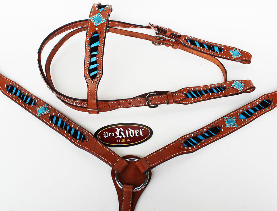 Horse Tack Bridle Western Leather Headstall BreastCollar Turquoise 80108