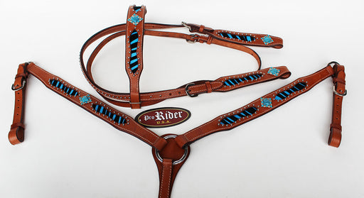 Horse Tack Bridle Western Leather Headstall BreastCollar Turquoise 80108