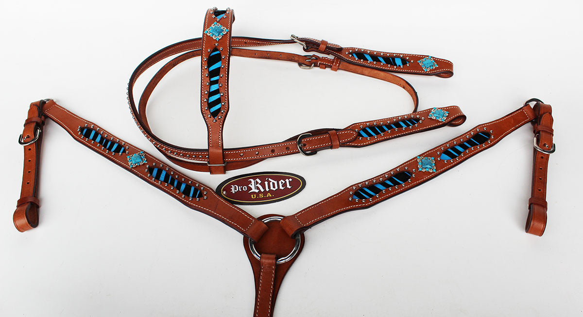 Horse Tack Bridle Western Leather Headstall BreastCollar Turquoise 80108