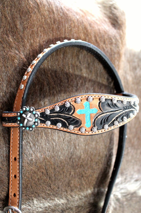Horse Show Tack Bridle Western Leather Headstall Turquoise 80137H