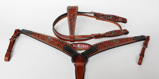 Horse Tack Bridle Western Leather Headstall Breast Collar Brown Turquoise 80153