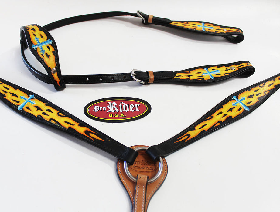 Horse Tack Bridle Western Leather Headstall Breast Collar Turquoise Cross 80171A