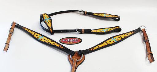 Horse Tack Bridle Western Leather Headstall Breast Collar Turquoise Cross 80171A