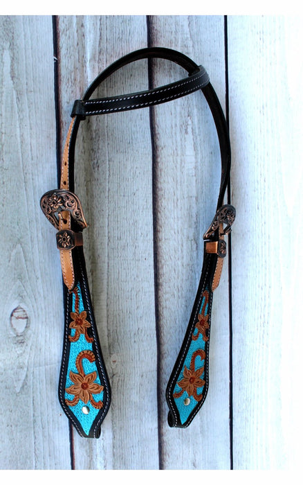 Horse Tack Bridle Western Leather Headstall Turquoise 80183A