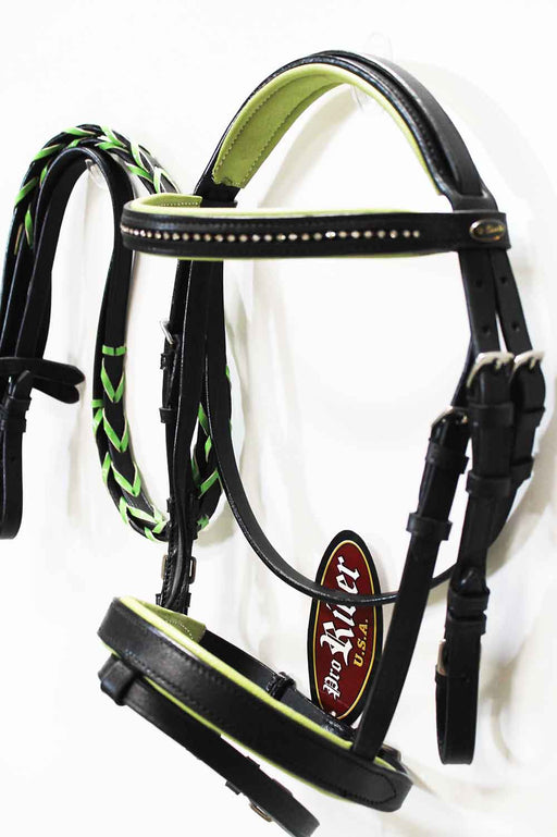 Horse English Show Padded Bridle Crystal Bling Browband Green 80321G