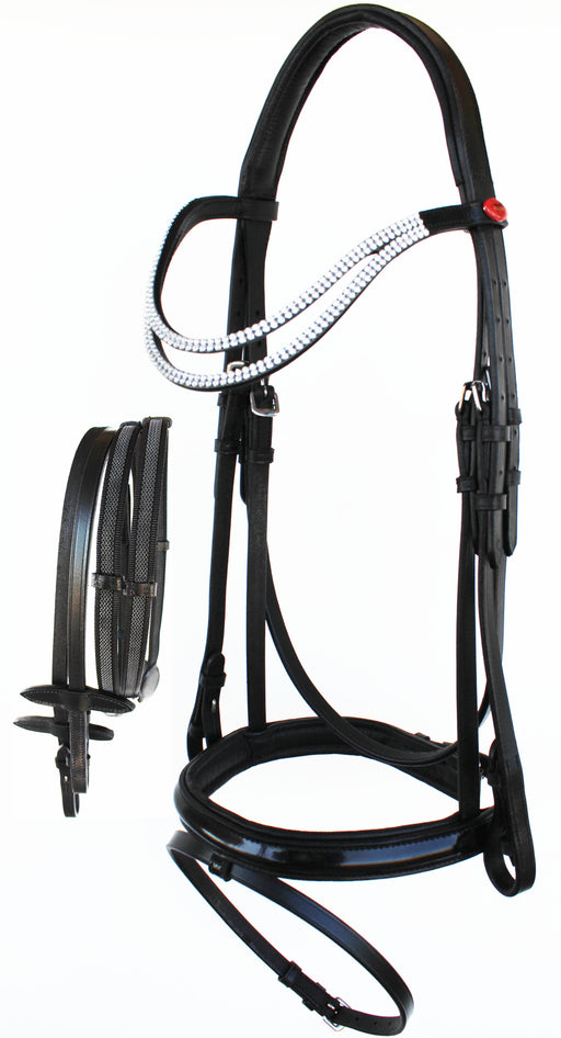 English Horse Padded Leather Double Curved Browband Flash Bridle 803477