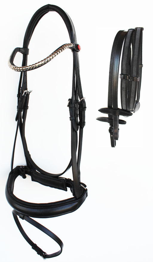 English Horse All Purpose Padded Leather Flash Bridle Reins Brass 803479