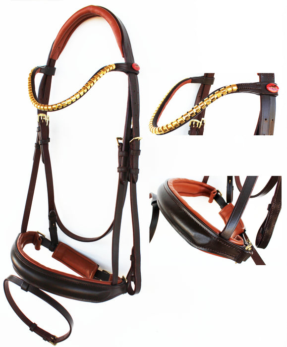 English Horse All Purpose Padded Leather Flash Bridle Reins Brass 803479