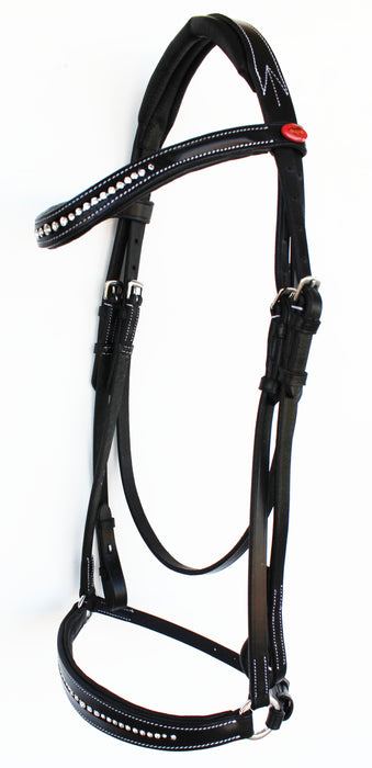 English Horse Padded Leather Bridle Crystals Stainless Steel Reins 803480