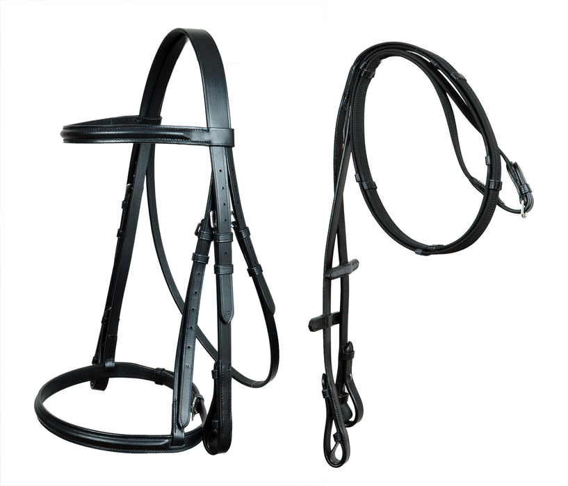 Horse Tack Raised Snaffle Bridle Black Leather English Bridle Reins 803HI08BK-F