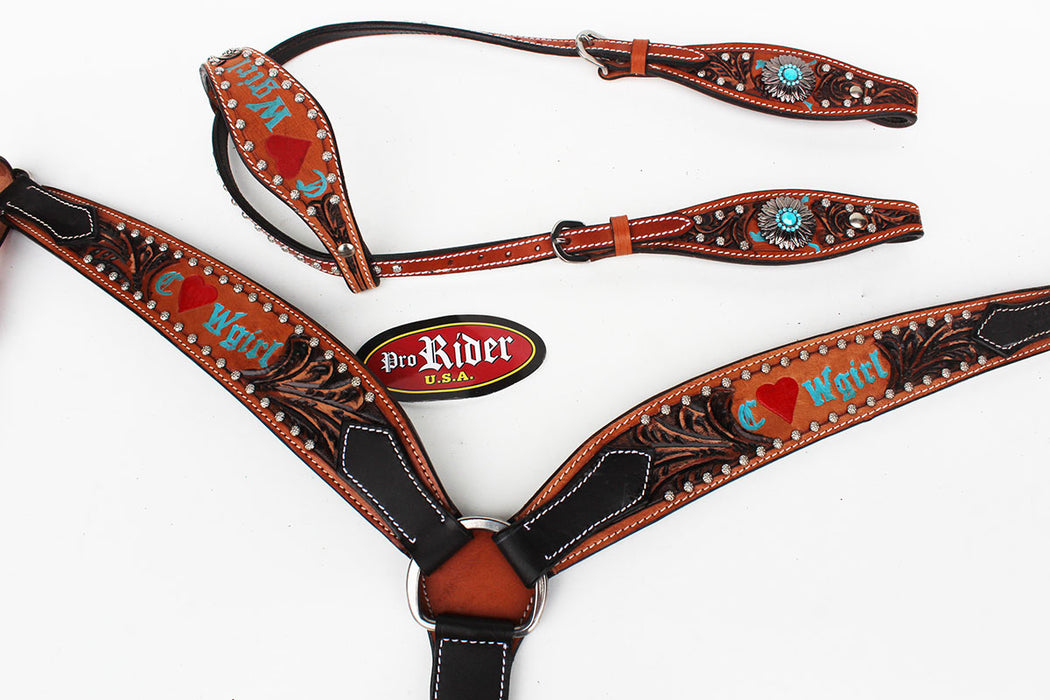 Horse Tack Bridle Western Leather 1 Ear Headstall BreastCollar 8043A