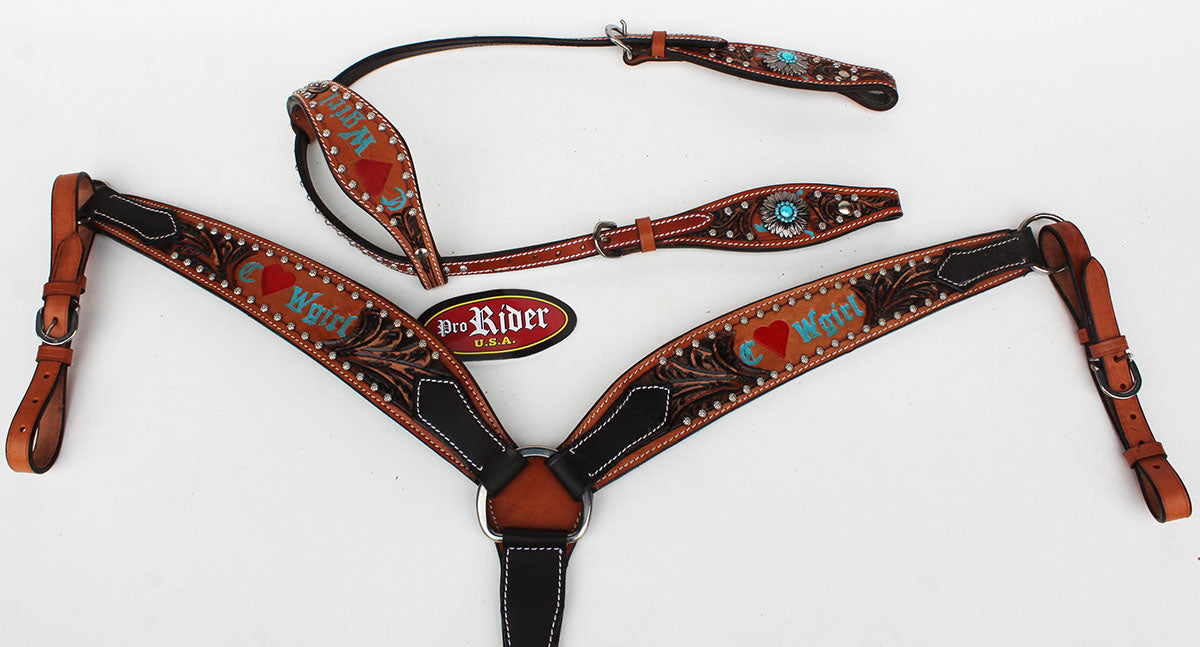 Horse Tack Bridle Western Leather 1 Ear Headstall BreastCollar 8043A
