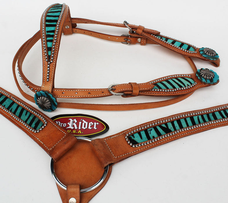 Horse Tack Bridle Western Leather Headstall BreastCollar Turquoise 8046
