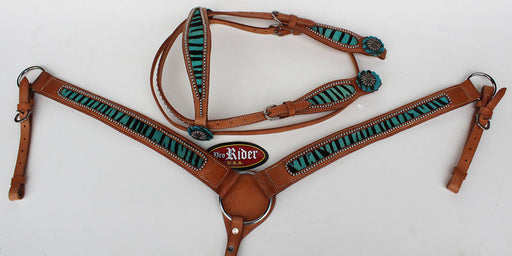 Horse Tack Bridle Western Leather Headstall BreastCollar Turquoise 8046