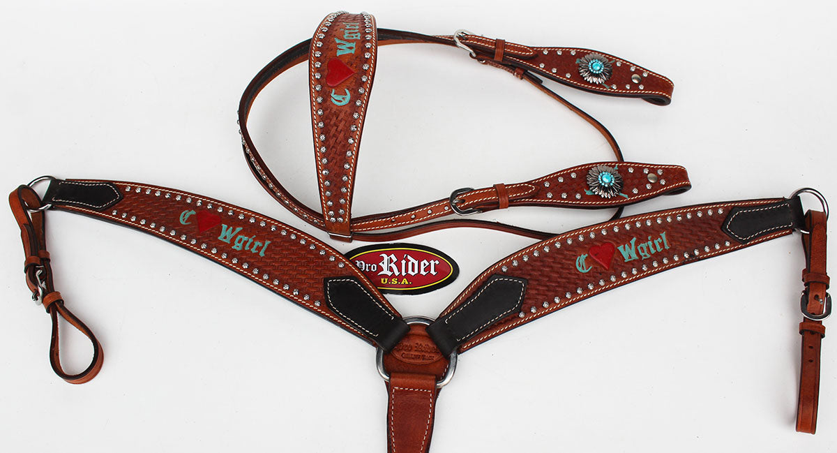 Horse Tack Bridle Western Leather Headstall BreastCollar Turquoise 8051B