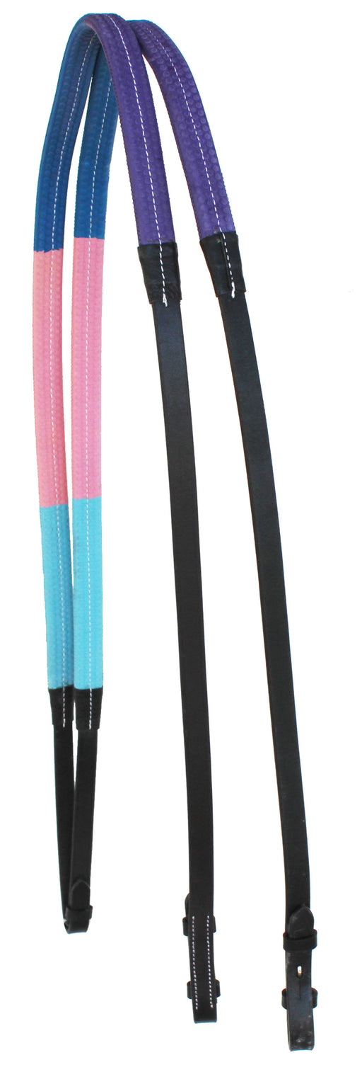 54" Horse English Black Leather Rubber Grip Multicolor Training Reins 805LR09