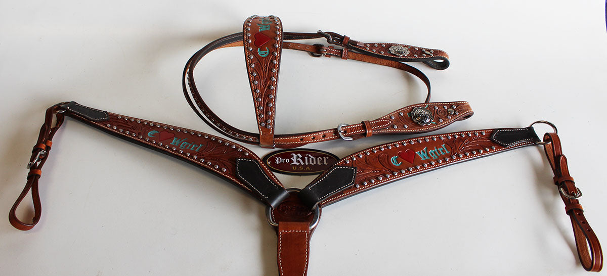 Horse Tack Bridle Western Leather Headstall BreastCollar Turquoise 8090