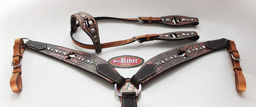 Show Tack Horse Bridle Western Leather Headstall Breast Collar Green 8237