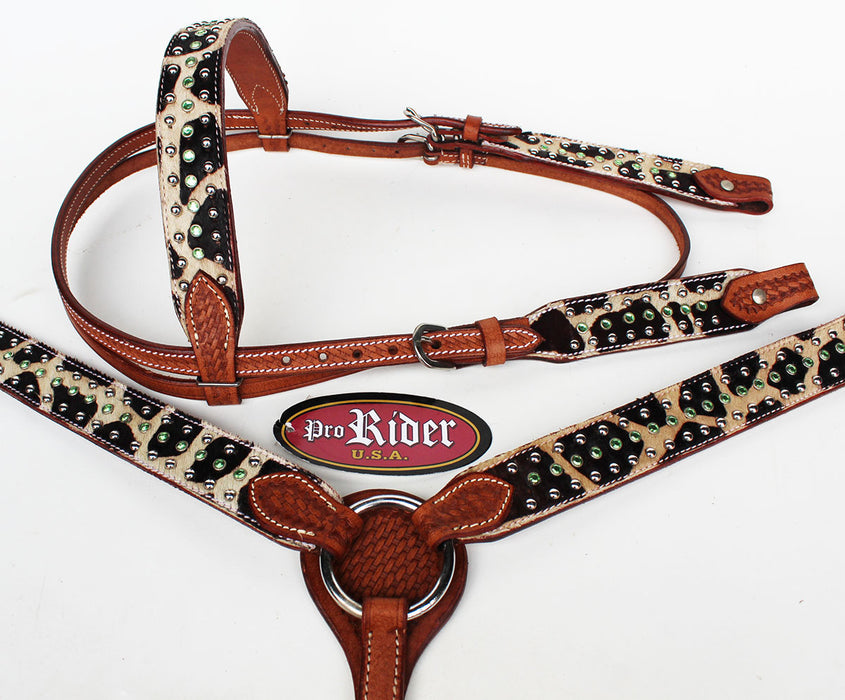 Show Tack Horse Bridle Western Leather Headstall Breast Collar Green 8251