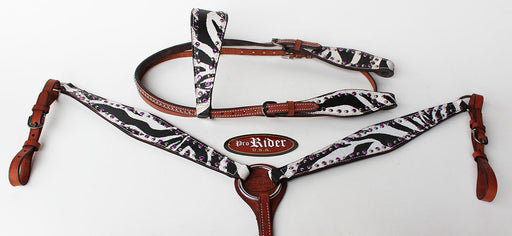 Horse Show Tack Bridle Western Leather Headstall Breast Collar Purple  8303