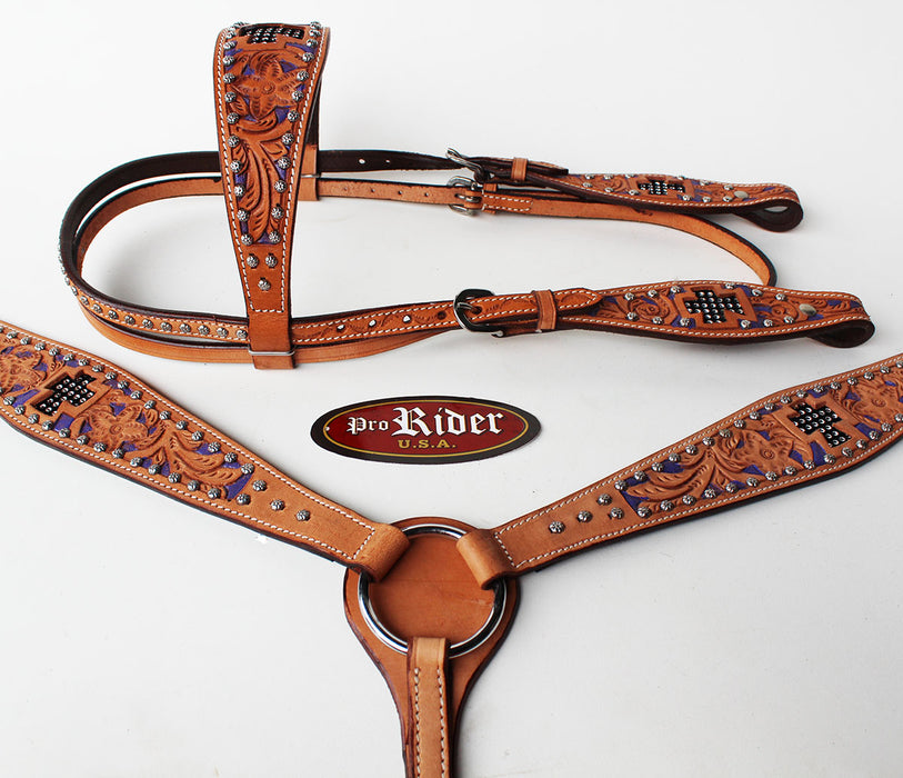 Horse Show Tack Bridle Western Leather Headstall Breast Collar Purple Rodeo 8310