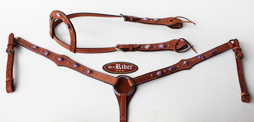 Horse Show Tack Bridle Western Leather Headstall Breast Collar Purple 8318