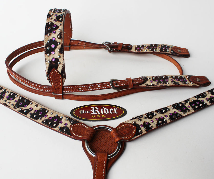 Horse Show Tack Bridle Western Leather Headstall Breast Collar Purple Rodeo 8319