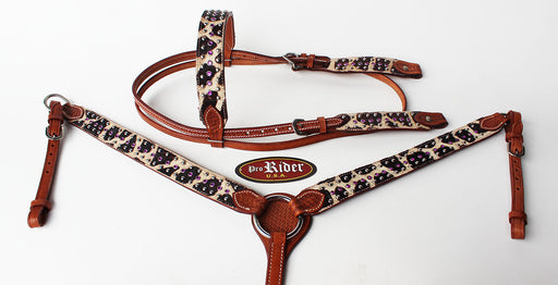 Horse Show Tack Bridle Western Leather Headstall Breast Collar Purple Rodeo 8319