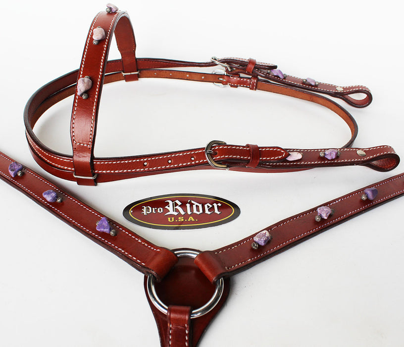 Horse Show Tack Bridle Western Leather Headstall Breast Collar 8347HB