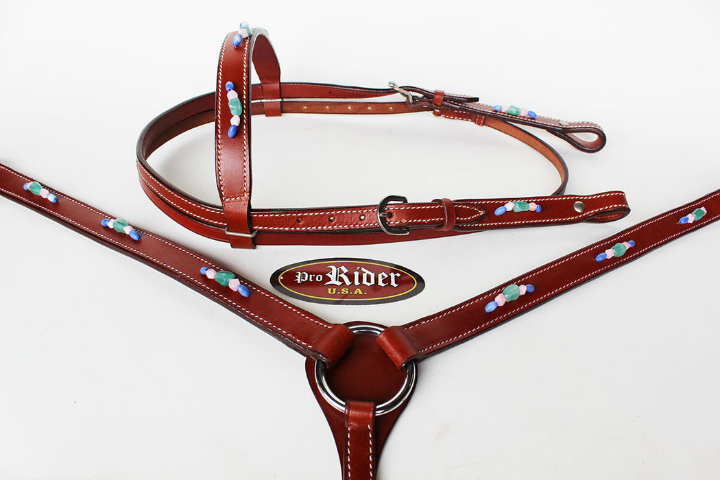 Horse Show Tack Bridle Western Leather Headstall Breast Collar Purple  8351