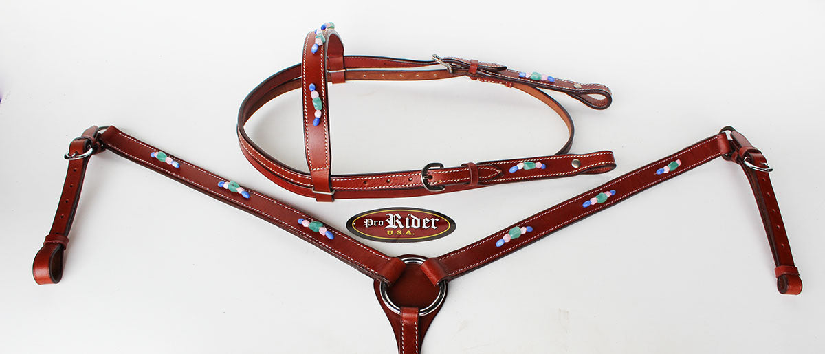 Horse Show Tack Bridle Western Leather Headstall Breast Collar Purple  8351