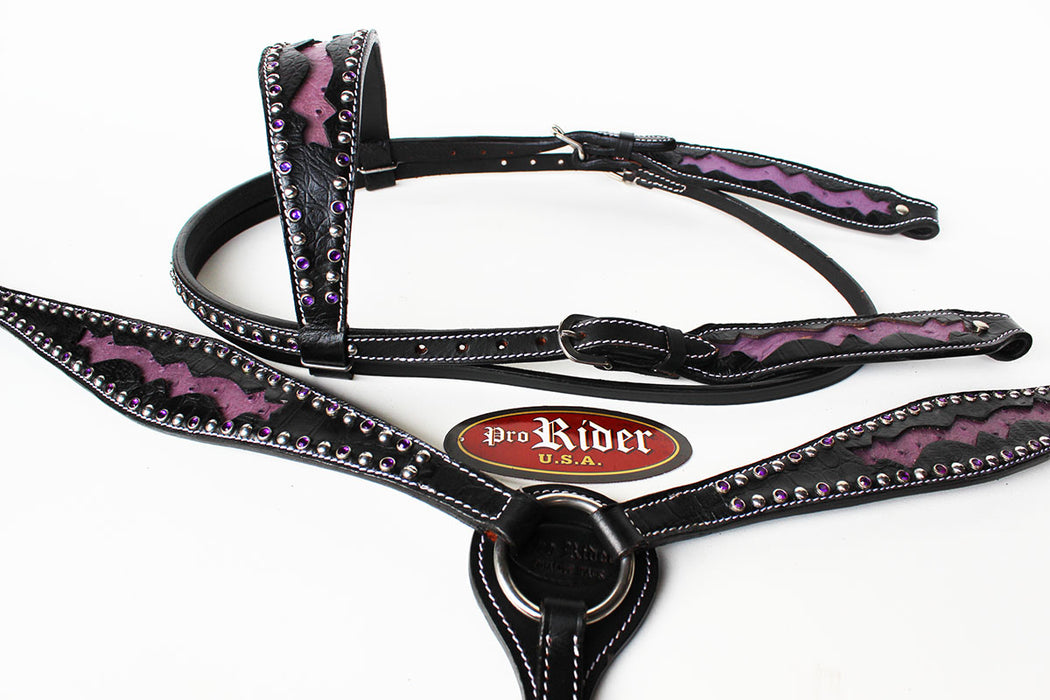 Horse Show Tack Bridle Western Leather Headstall Breast Collar Purple  8366
