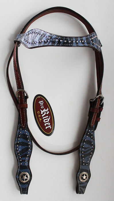 Horse Show Tack Bridle Western Leather Headstall Blue 8421H