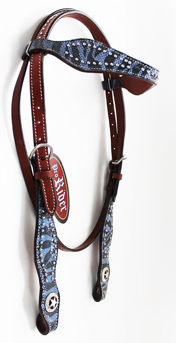 Horse Show Tack Bridle Western Leather Headstall Blue 8421H