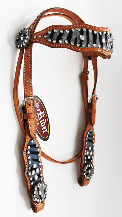 Horse Show Tack Bridle Browband Western Leather Headstall Zebra Blue 8422